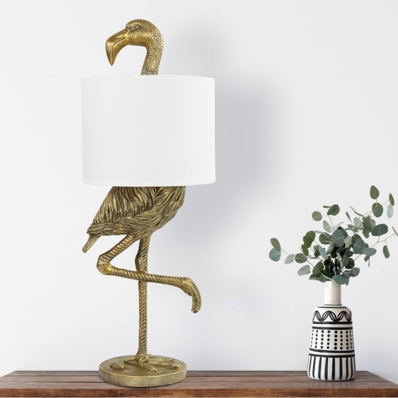 Anthropologie Other - NEW Anthropologie Large Gold Boho Flamingo Table Lamp Lighting Art Deco Set 32"